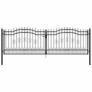 vidaXL Garden Gate KAMPEN with Spear Top Black 394.5 x 125 cm Steel