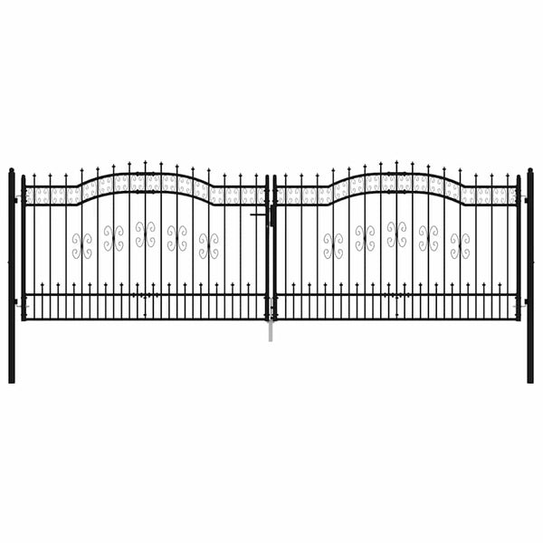 vidaXL Garden Gate KAMPEN with Spear Top Black 394.5 x 125 cm Steel