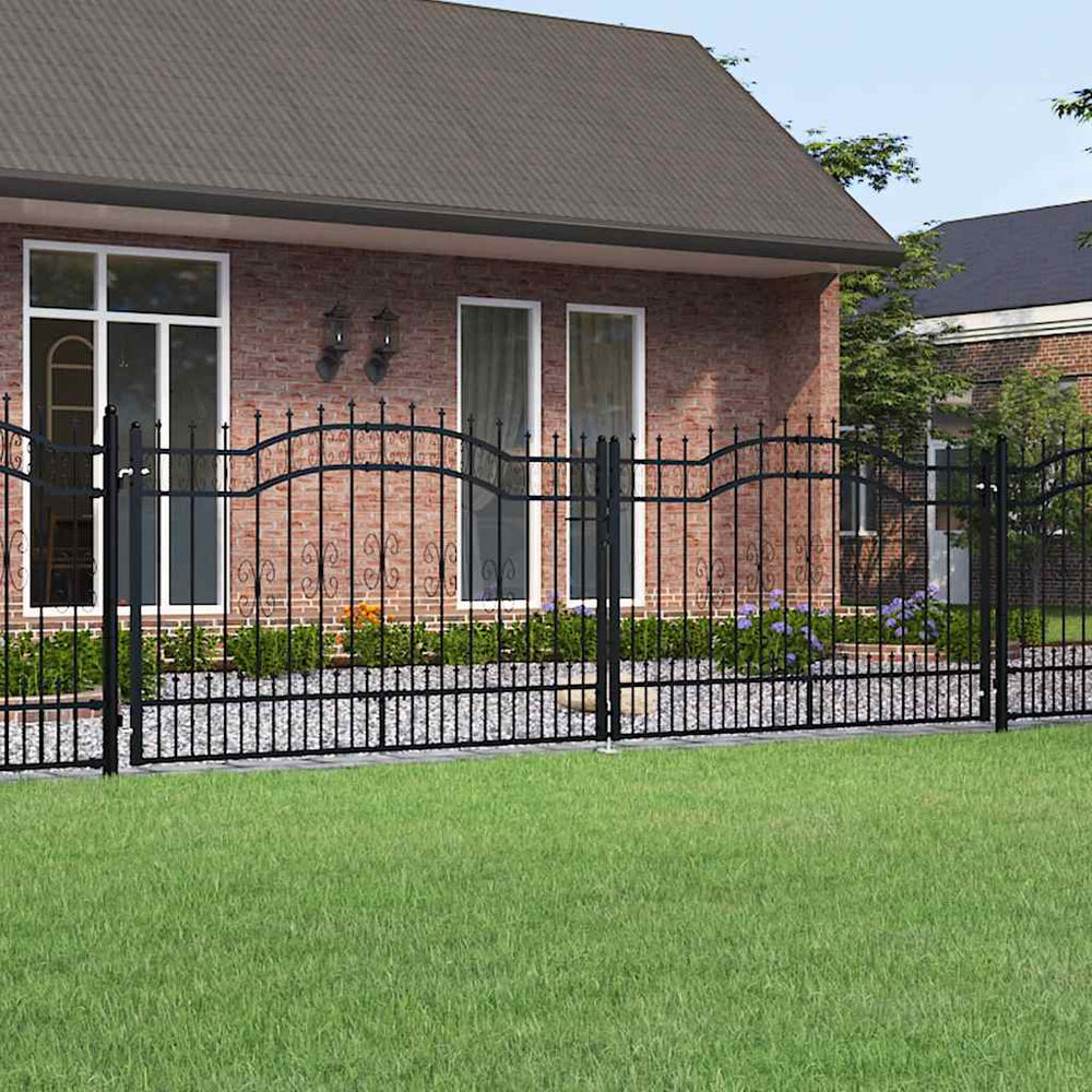 vidaXL Garden Gate KAMPEN with Spear Top Black 394.5 x 125 cm Steel