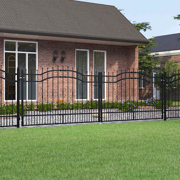 vidaXL Garden Gate KAMPEN with Spear Top Black 394.5 x 125 cm Steel