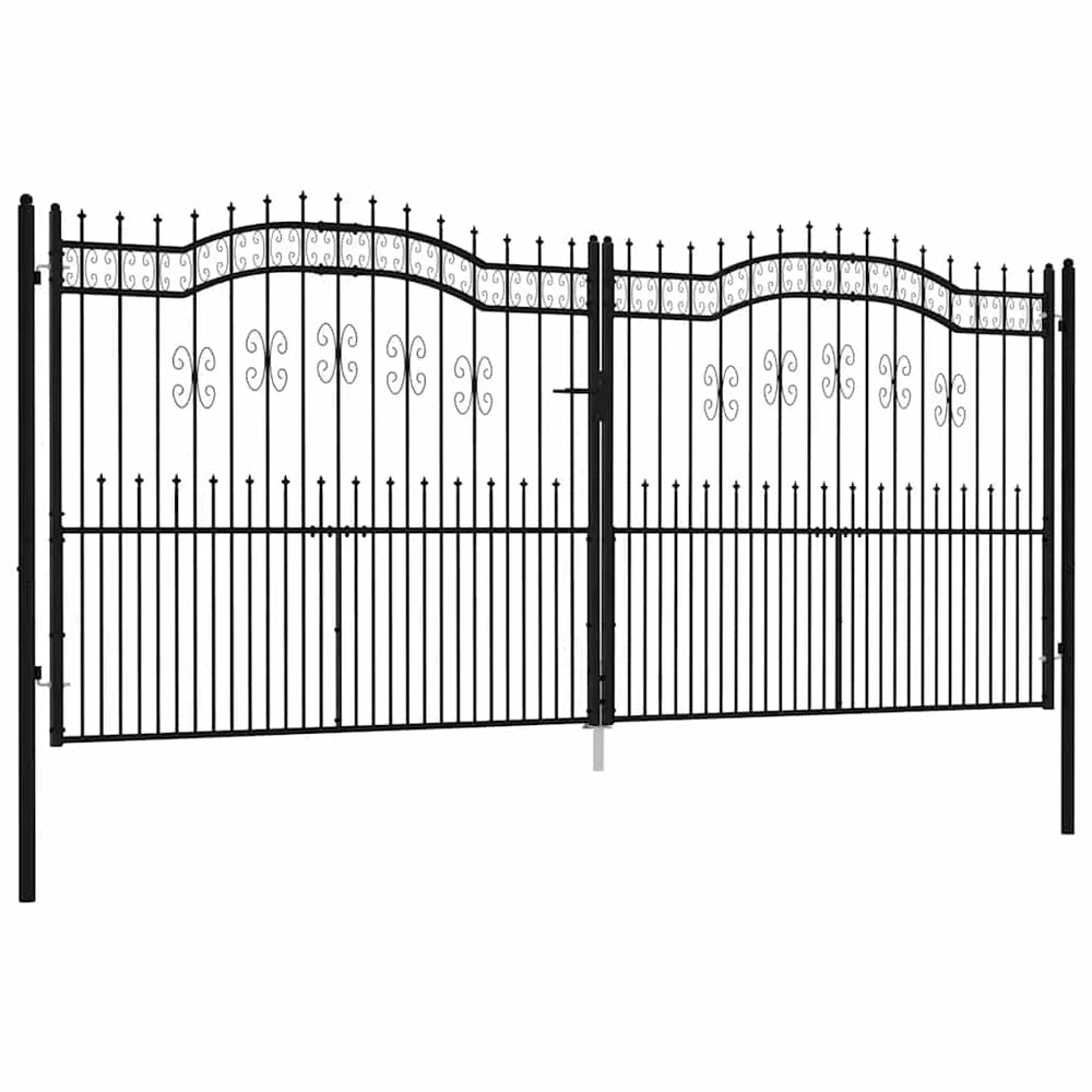 vidaXL Garden Gate KAMPEN with Spear Top Black 394.5 x 172 cm Steel