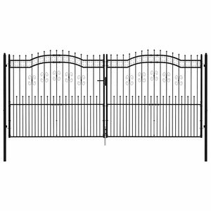 vidaXL Garden Gate KAMPEN with Spear Top Black 394.5 x 172 cm Steel