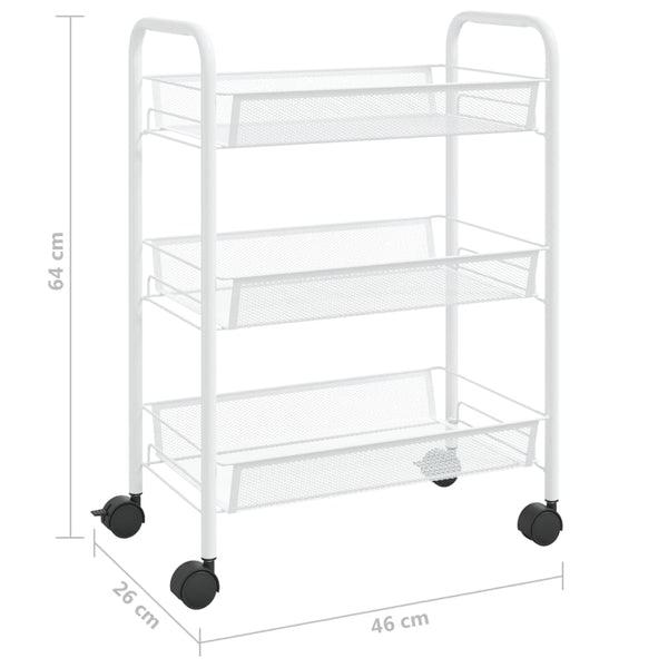 vidaXL Kitchen Trolley 3 Tiers White 46x26x64 cm Iron