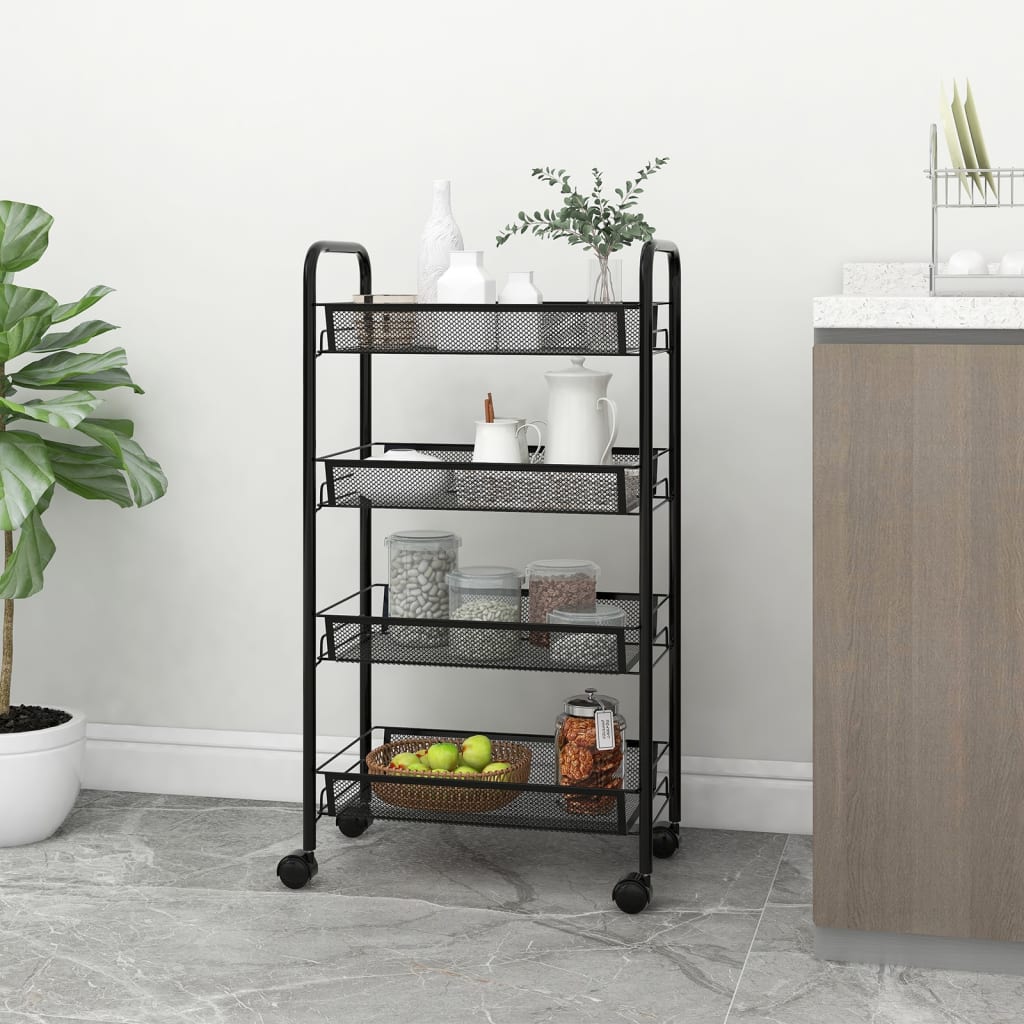 vidaXL Kitchen Trolley 4 Tiers Black 46x26x85 cm Iron