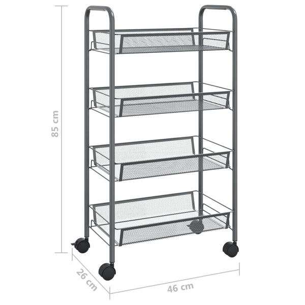 vidaXL Kitchen Trolley 4 Tiers Grey 46x26x85 cm Iron