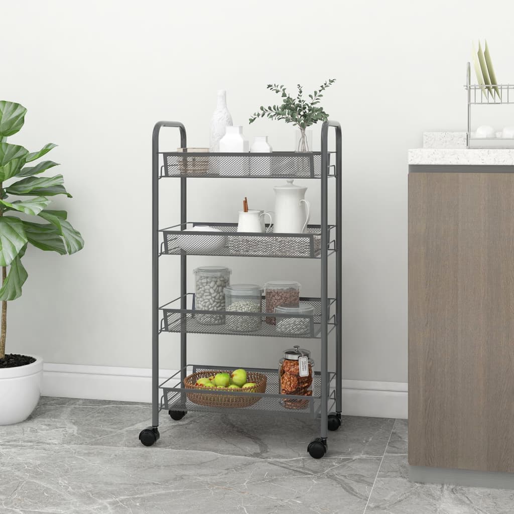 vidaXL Kitchen Trolley 4 Tiers Grey 46x26x85 cm Iron
