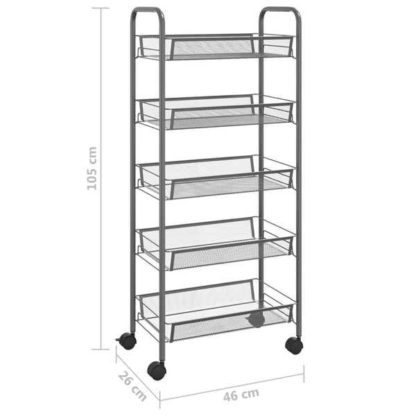 vidaXL Kitchen Trolley 5 Tiers Grey 46x26x105 cm Iron
