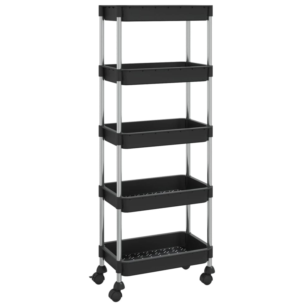vidaXL Kitchen Trolley 5 Tiers Black 42x29x128 cm Iron and ABS