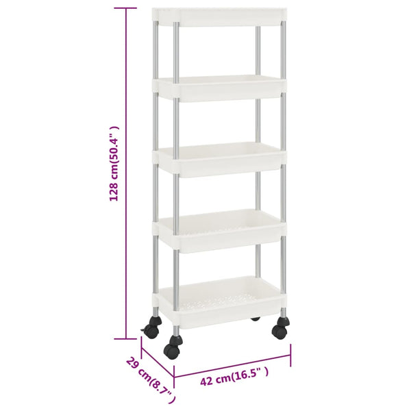 vidaXL Kitchen Trolley 5 Tiers White 42x29x128 cm Iron and ABS