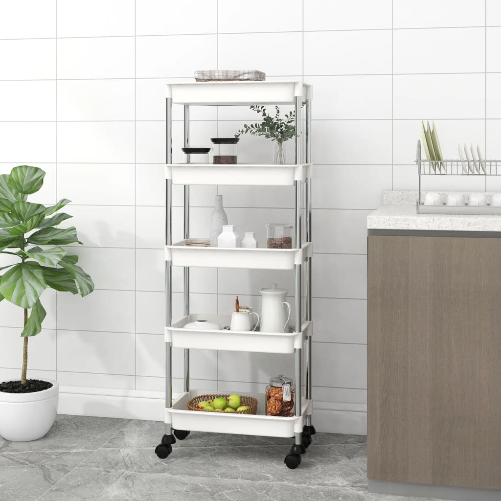vidaXL Kitchen Trolley 5 Tiers White 42x29x128 cm Iron and ABS