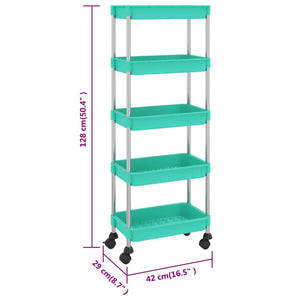 vidaXL Kitchen Trolley 5 Tiers Turquoise 42x29x128 cm Iron and ABS