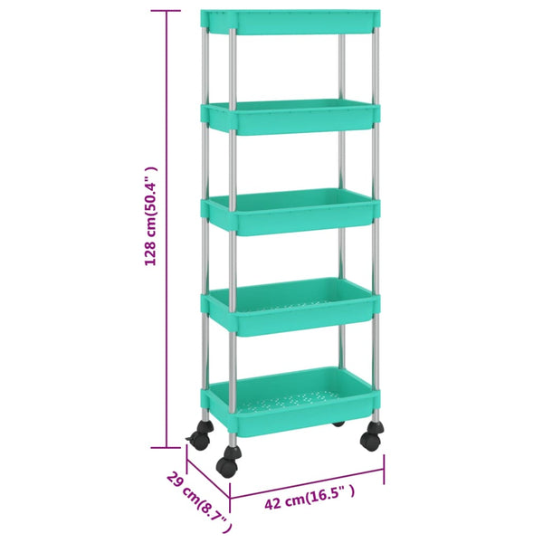 vidaXL Kitchen Trolley 5 Tiers Turquoise 42x29x128 cm Iron and ABS
