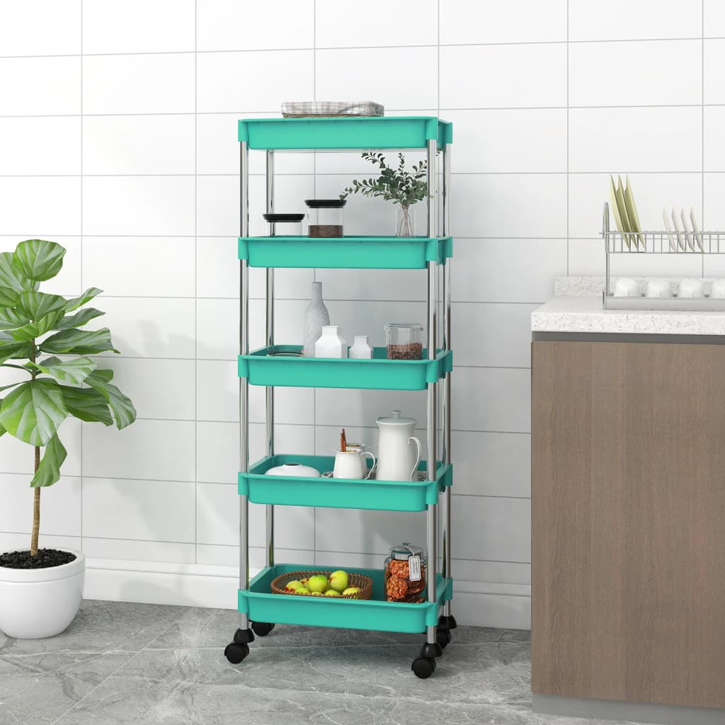 vidaXL Kitchen Trolley 5 Tiers Turquoise 42x29x128 cm Iron and ABS