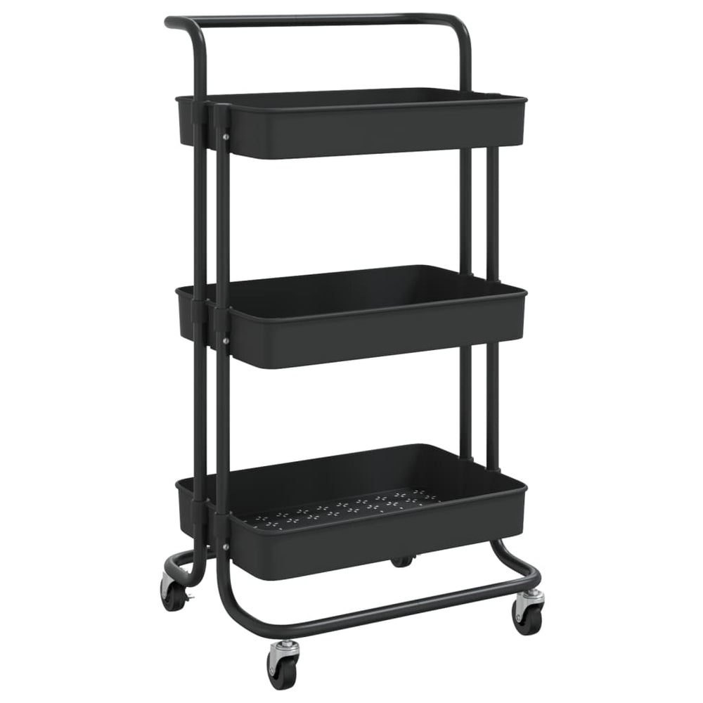 vidaXL Kitchen Trolley 3 Tiers Black 42x35x85 cm Iron and ABS