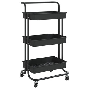 vidaXL Kitchen Trolley 3 Tiers Black 42x35x85 cm Iron and ABS