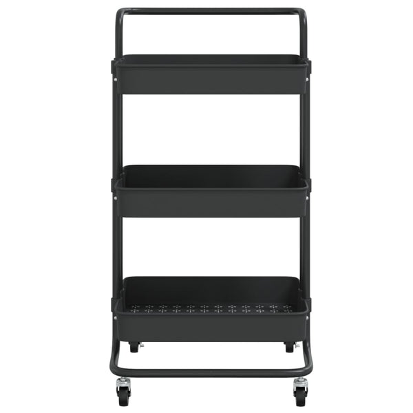 vidaXL Kitchen Trolley 3 Tiers Black 42x35x85 cm Iron and ABS