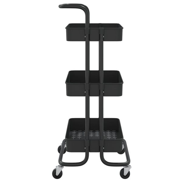 vidaXL Kitchen Trolley 3 Tiers Black 42x35x85 cm Iron and ABS