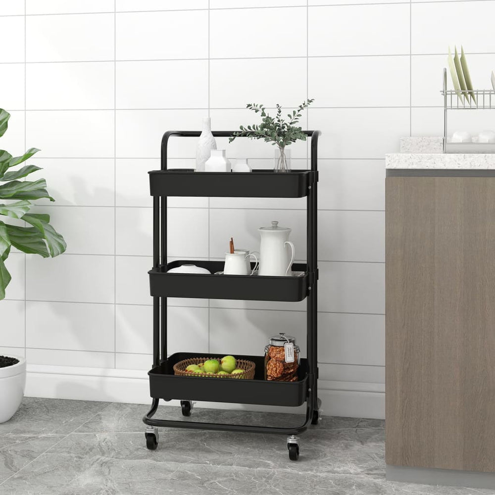 vidaXL Kitchen Trolley 3 Tiers Black 42x35x85 cm Iron and ABS