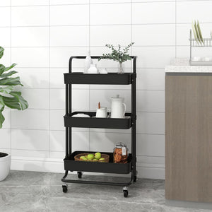 vidaXL Kitchen Trolley 3 Tiers Black 42x35x85 cm Iron and ABS