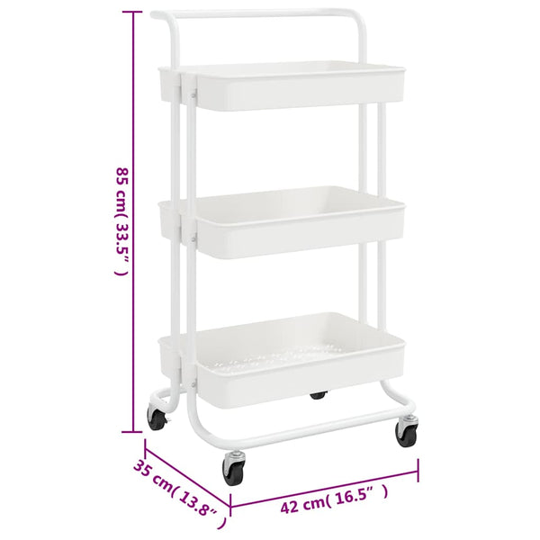 vidaXL Kitchen Trolley 3 Tiers White 42x35x85 cm Iron and ABS