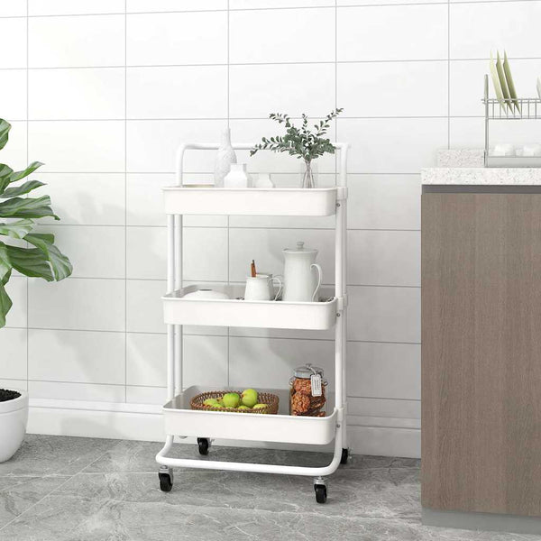 vidaXL Kitchen Trolley 3 Tiers White 42x35x85 cm Iron and ABS