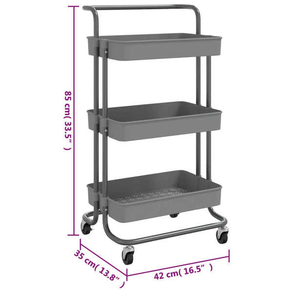 vidaXL Kitchen Trolley 3 Tiers Grey 42x35x85 cm Iron and ABS