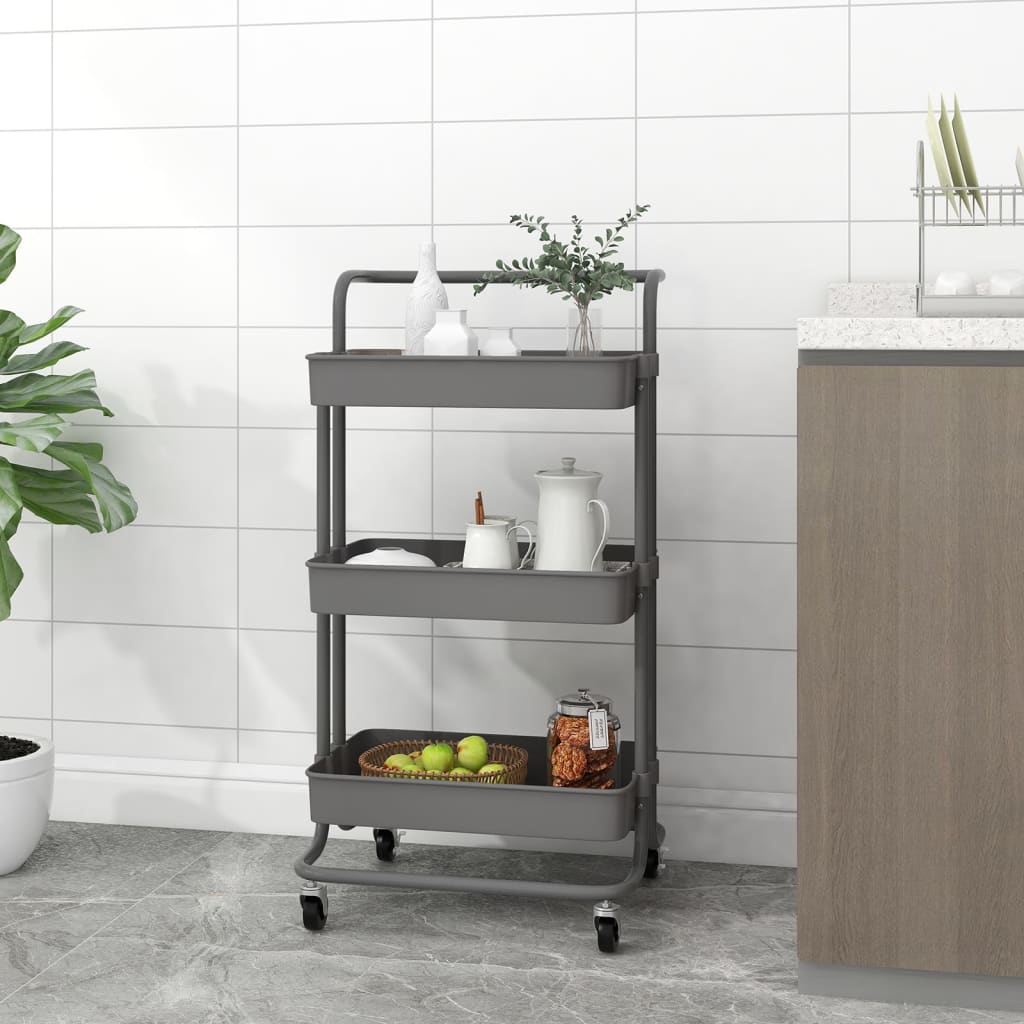 vidaXL Kitchen Trolley 3 Tiers Grey 42x35x85 cm Iron and ABS