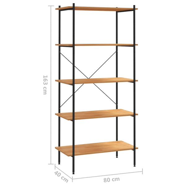 vidaXL 5-Tier Shelving Unit Black and Oak Look 80x40x163 cm