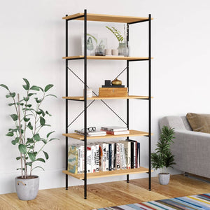 vidaXL 5-Tier Shelving Unit Black and Oak Look 80x40x163 cm
