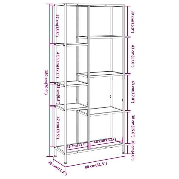 vidaXL Bookshelf 80x30x180 cm Steel and Engineered Wood