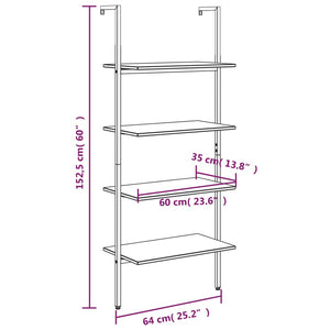 vidaXL Ladder Shelf with 4 Tiers Dark Brown and Black 64x35x152.5 cm