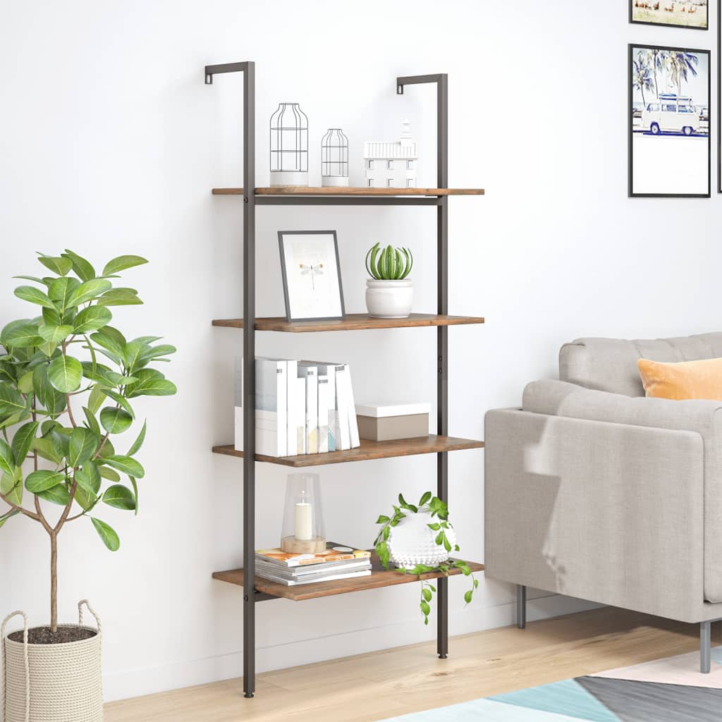 vidaXL Ladder Shelf with 4 Tiers Dark Brown and Black 64x35x152.5 cm