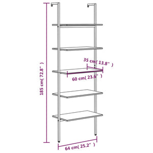 vidaXL Ladder Shelf with 5 Tiers Dark Brown and Black 64x35x185 cm