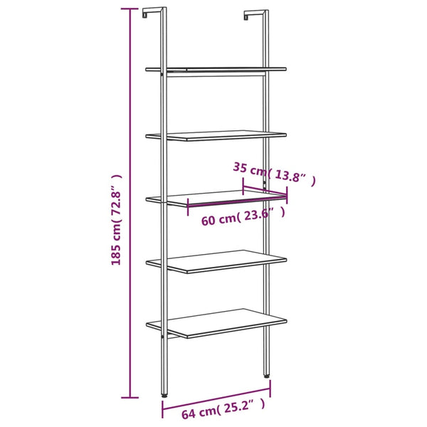 vidaXL Ladder Shelf with 5 Tiers Dark Brown and Black 64x35x185 cm
