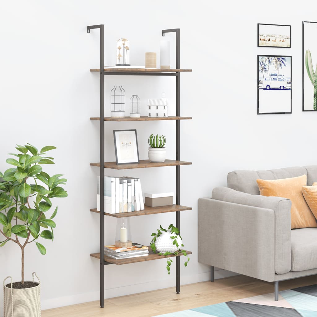 vidaXL Ladder Shelf with 5 Tiers Dark Brown and Black 64x35x185 cm