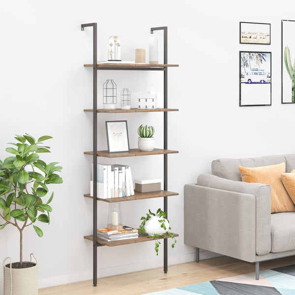 vidaXL Ladder Shelf with 5 Tiers Dark Brown and Black 64x35x185 cm