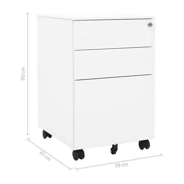 vidaXL Filing Cabinet with Wheels White 39x45x60 cm Steel
