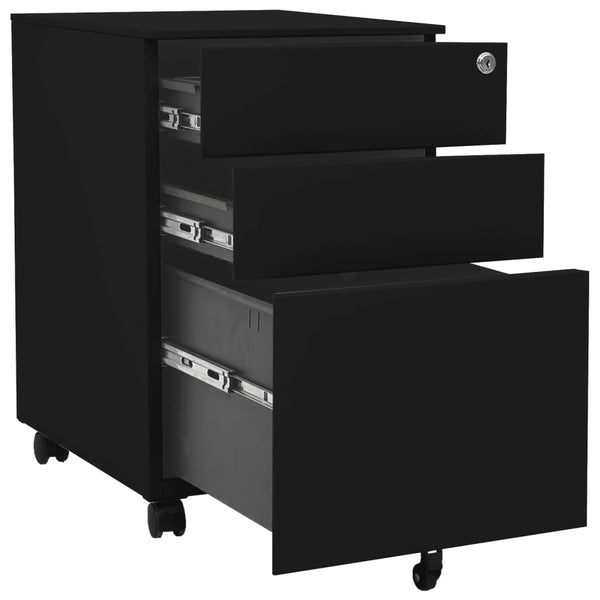 vidaXL Filing Cabinet with Wheels Black 39x45x60 cm Steel