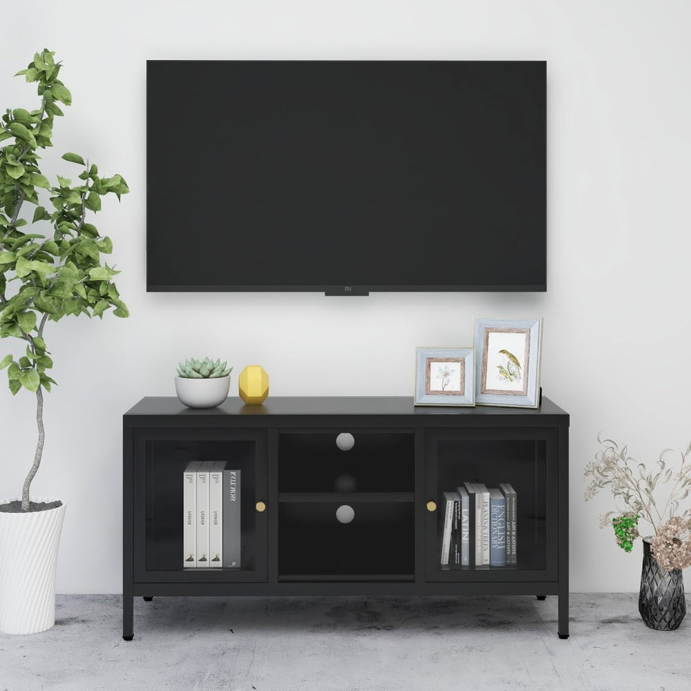 Schwarzer TV-Schrank 105 cm Stahl/Glas