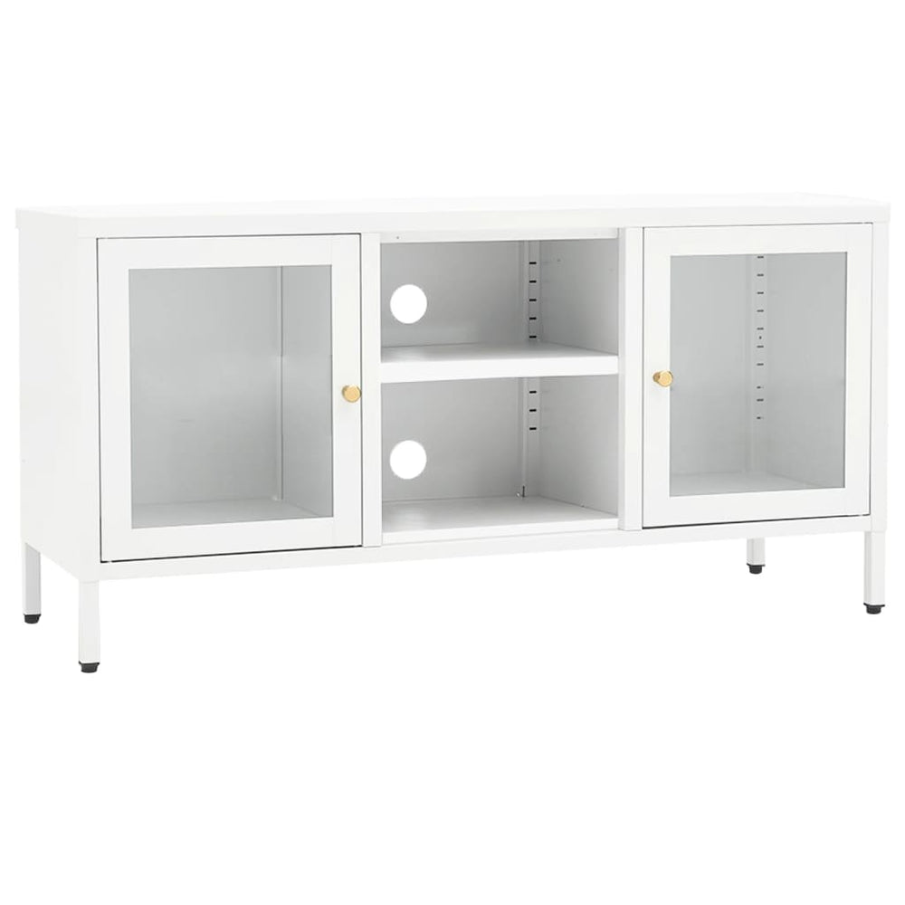 Weißer TV-Schrank Stahl/Glas 105 cm