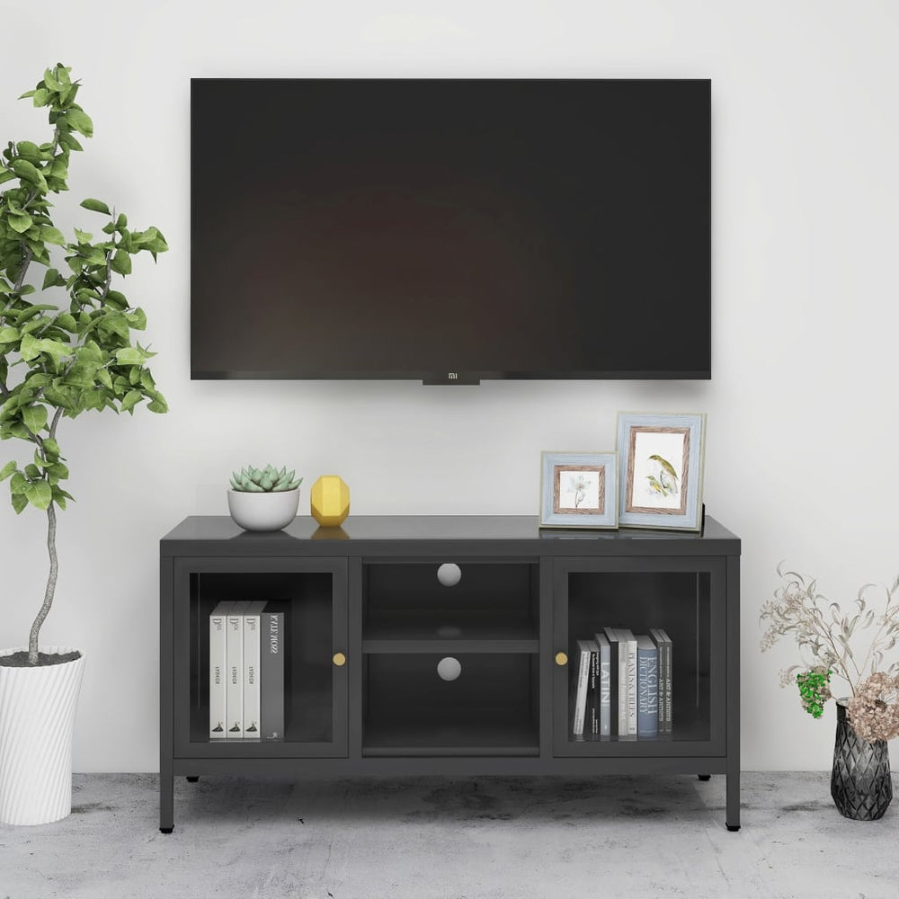 Anthrazit TV-Schrank 105 cm Stahl/Glas