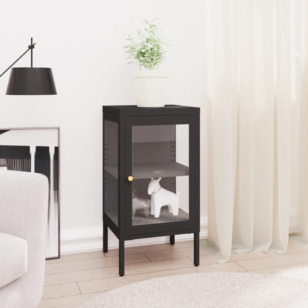 Schwarzes Sideboard Stahl/Glas 38x35x70 cm