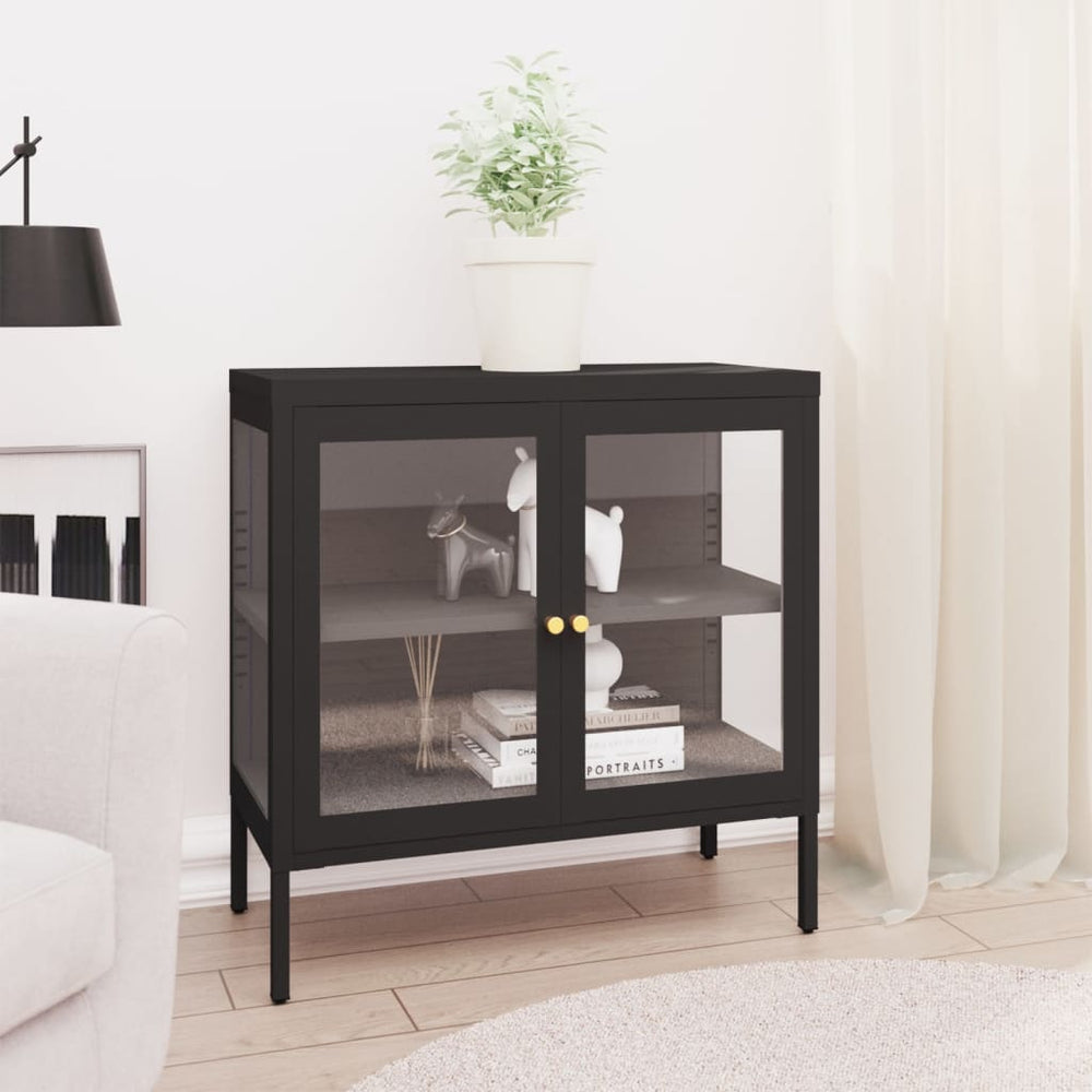 Schwarzes Sideboard 70x35x70 cm Stahl/Glas