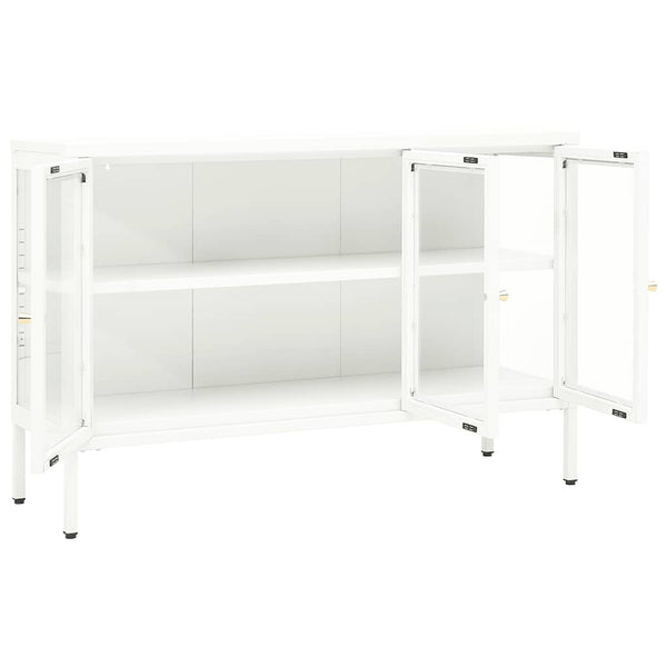 Weißes Sideboard 105 cm Stahl/Glas