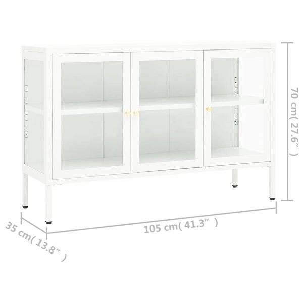 Weißes Sideboard 105 cm Stahl/Glas