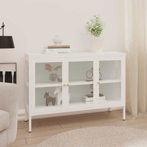 Weißes Sideboard 105 cm Stahl/Glas