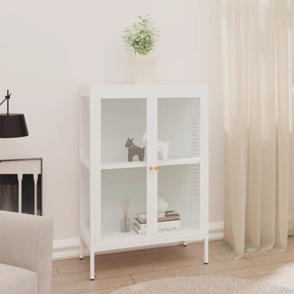 Weißes Sideboard 75x35x105 cm Stahl/Glas