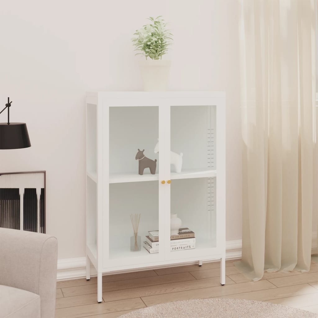 Weißes Sideboard 75x35x105 cm Stahl/Glas