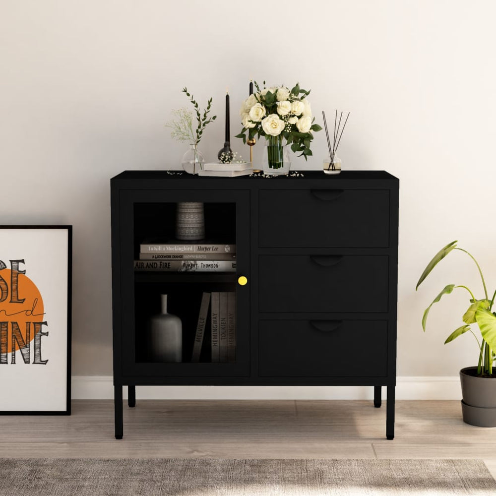 Schwarzes Sideboard 75x35x70 cm Stahl/Hartglas