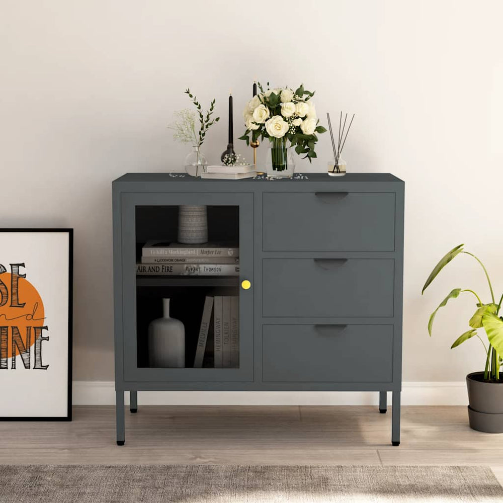 Sideboard Anthrazit 75x70 cm Stahl/Hartglas